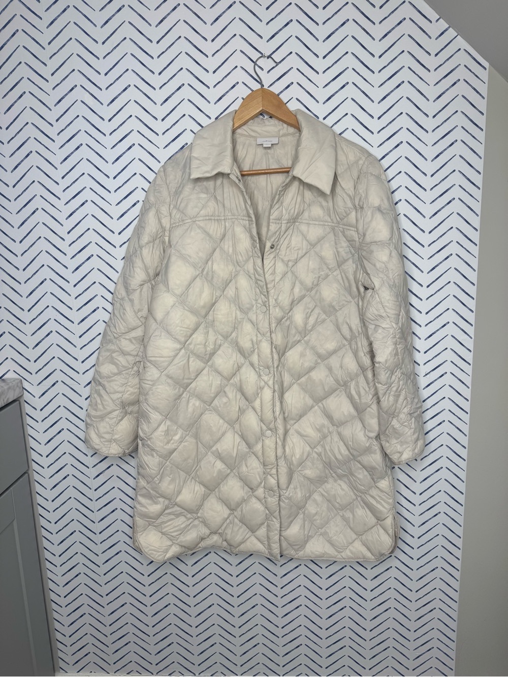 J.Jill Women's Lightweight Down Quilted Puffer Car Coat Cream MINT